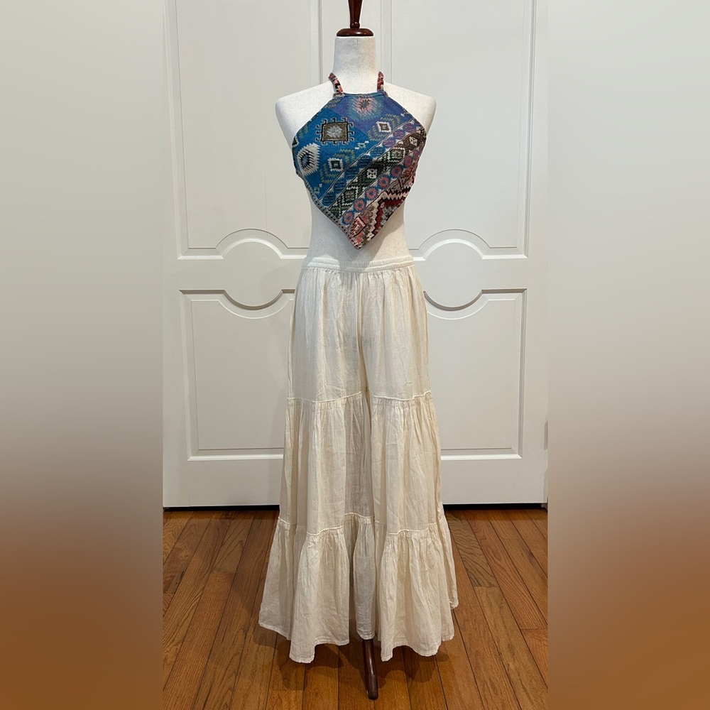 Cotton Gauze Wide Leg Pants made in Oaxaca Mex. summer pants, elastic waistband.